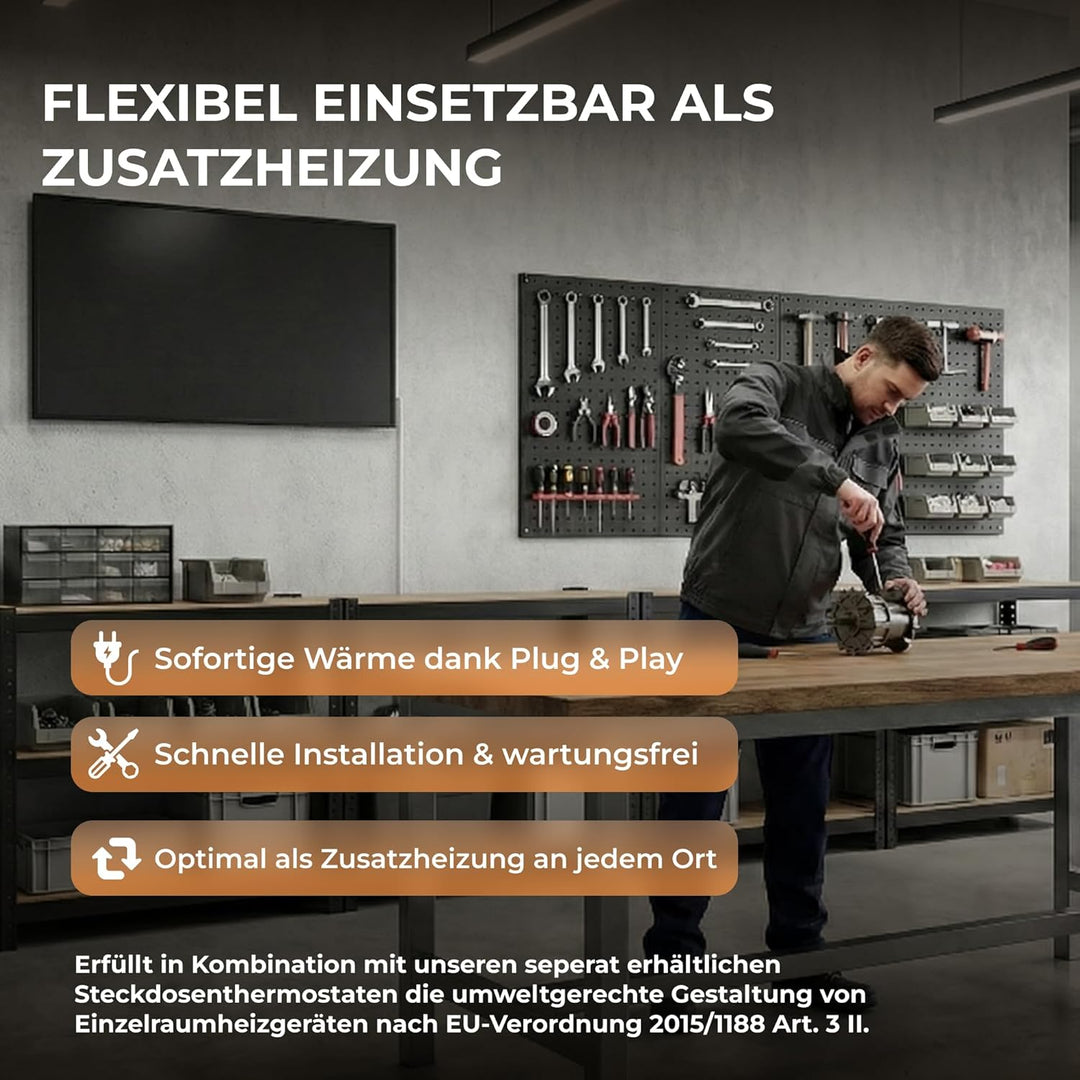 BR Bringer Infrarotheizung 1000 Watt - mit Thermostat und Fernbedienung - Infrarot Elektroheizung En