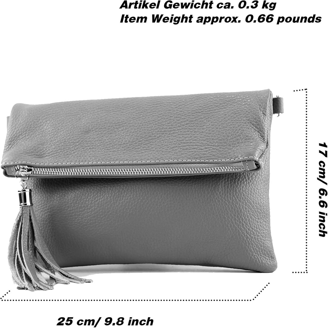 modamoda de - T167 - ital Clutch Umhängetasche Leder Klein Blassbraun, Blassbraun