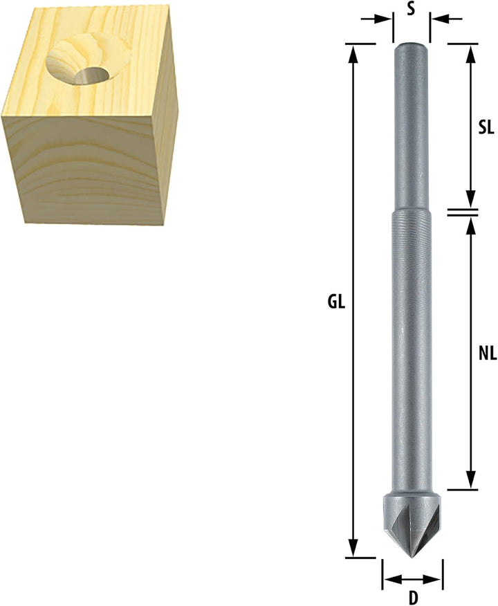 ENT 45302 Versenker HS Premium, Durchmesser (D) 16 mm, NL 60 mm, GL 90 mm, E 90°, SL 30 mm, S 6 mm D