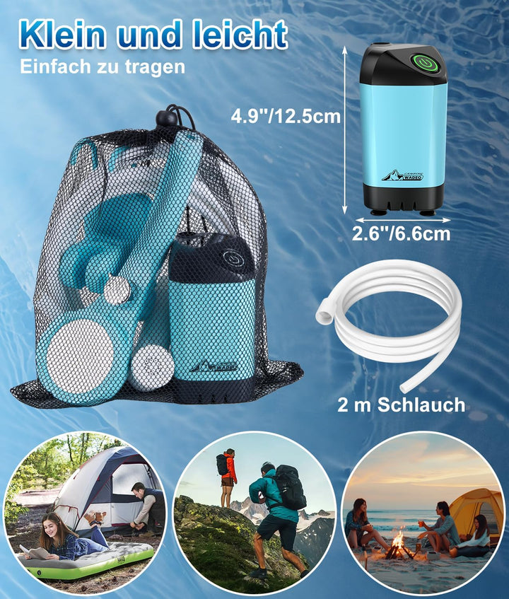 WADEO Tragbare Campingdusche Akku mit Pumpe, Camping Dusche Outdoor mit wiederaufladbarem 4500-mAh-A