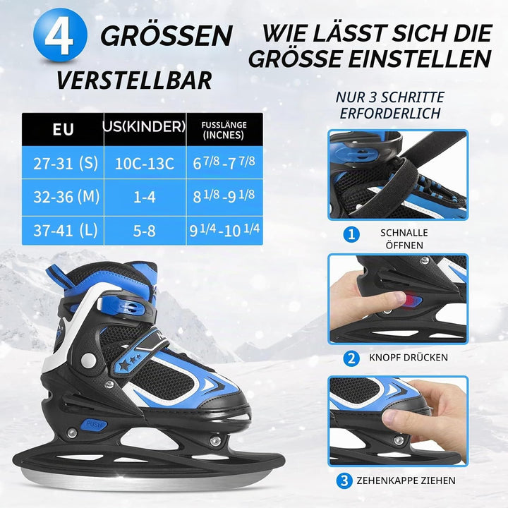 Nattork Schlittschuhe Kinder - 4 Grösse Verstellbare Eislaufschuhe Kinder Jugendliche, Ice Skates Mi