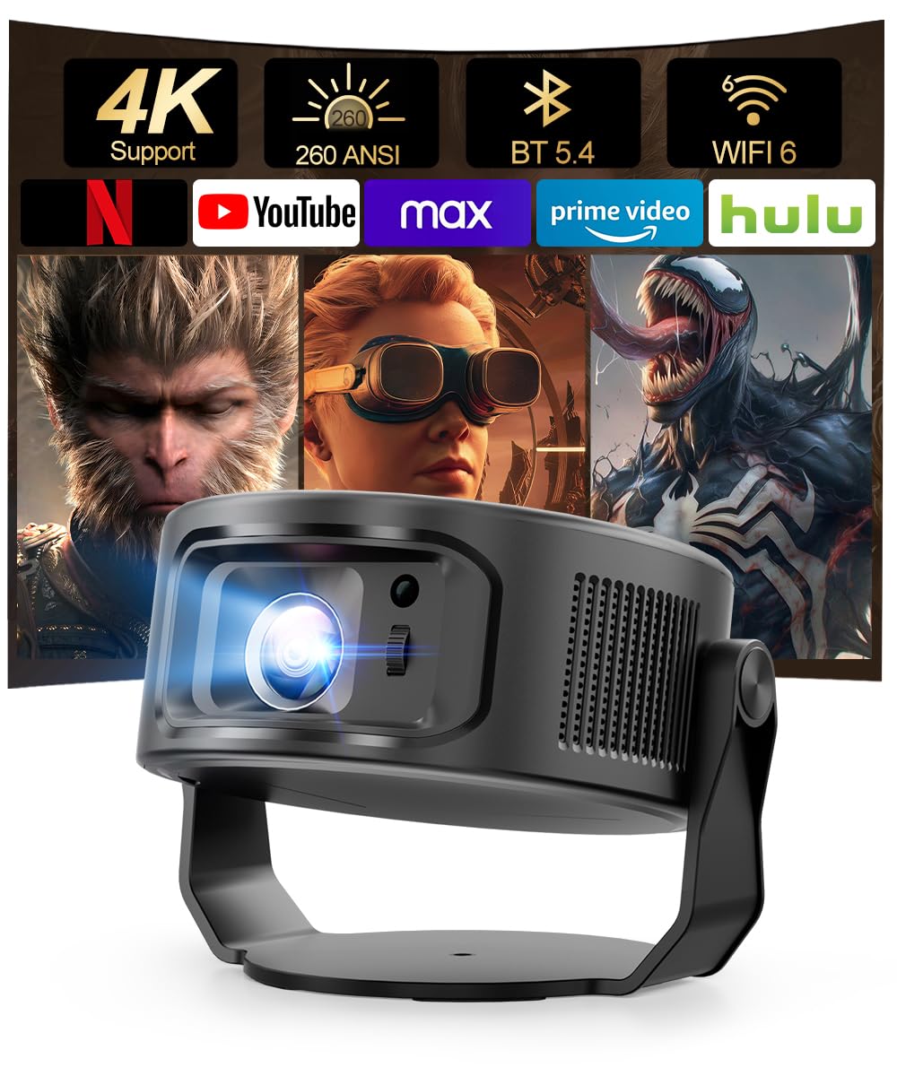 Magcubic Mini Beamer 4K, 360°+35° Foldable Split Projector, 260 ANSI Wi-Fi 6 und Bluetooth 5.4, Auto