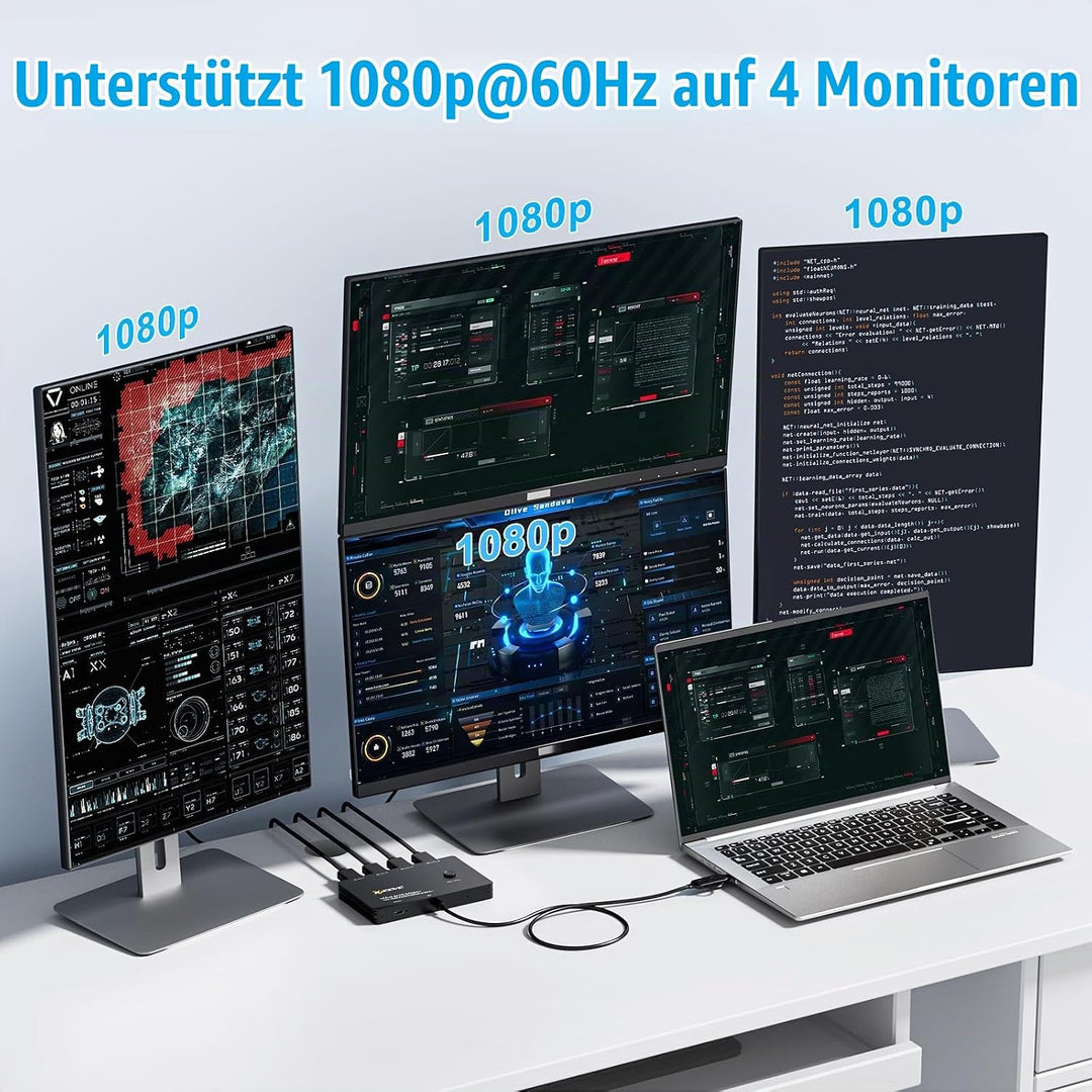 KCEVE USB zu 4 HDMI Adapter, Multi-Monitor-Anzeige 5 Separate Bildschirme, Unterstützung des Mirror/
