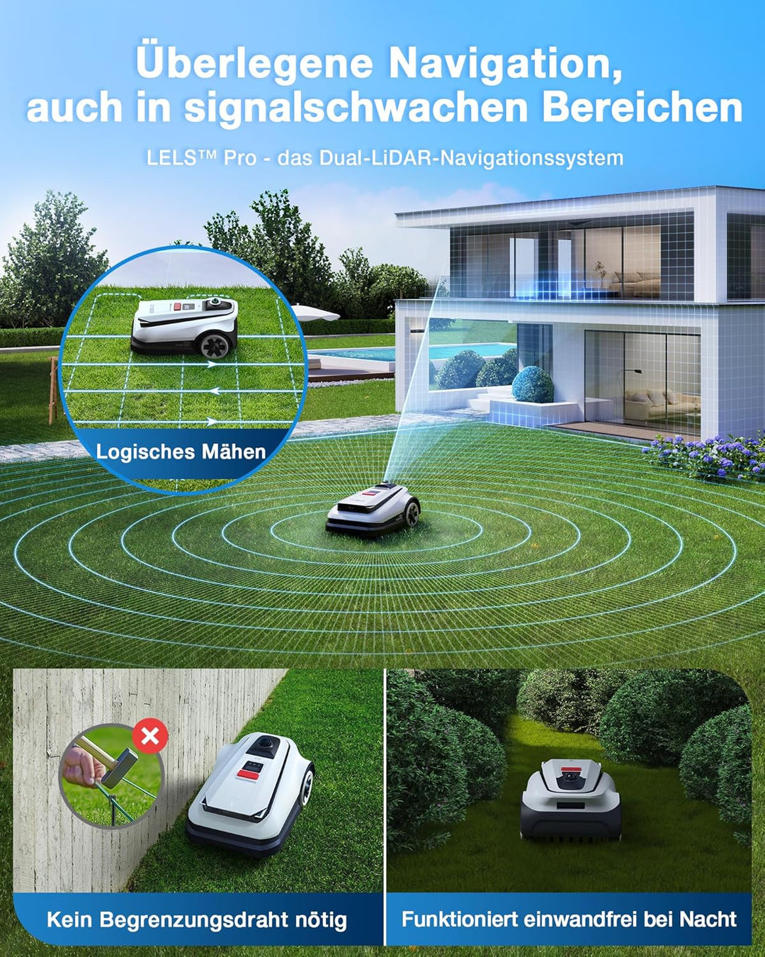 ECOVACS Goat A3000 LiDAR Mähroboter ohne Begrenzungskabel, 3000 m², Dual-LiDAR Navigation, 330 mm Sc
