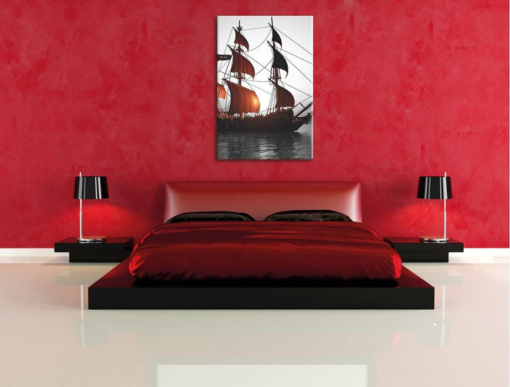 Pixxprint Gewaltiges Segelschiff B&W als Leinwandbild/Grösse: 100x70 cm/Wandbild/Kunstdruck/fertig b