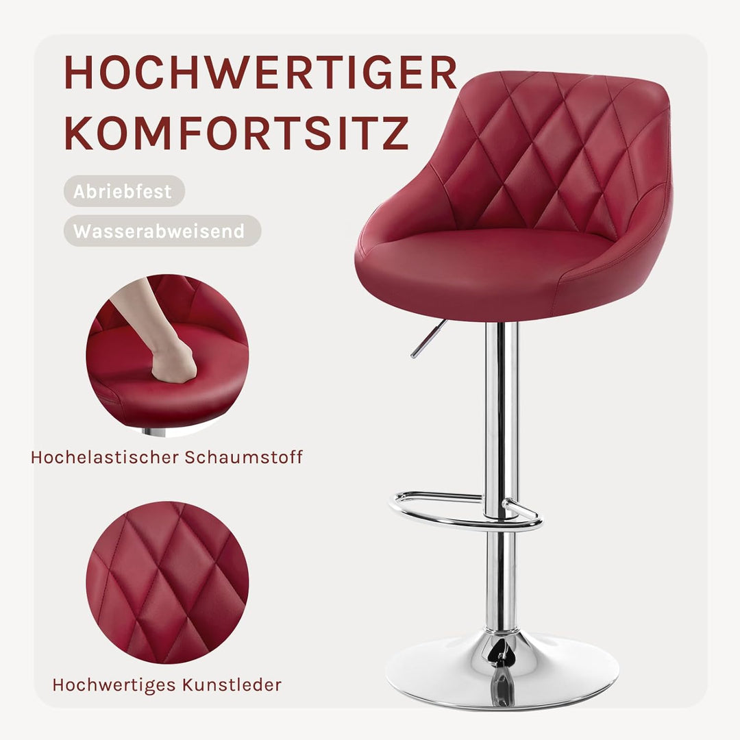 WOLTU 1er Barhocker Barstuhl, leichte reinige Kunstleder, Gute gepolsterte Sitzfläche, Höhenverstell