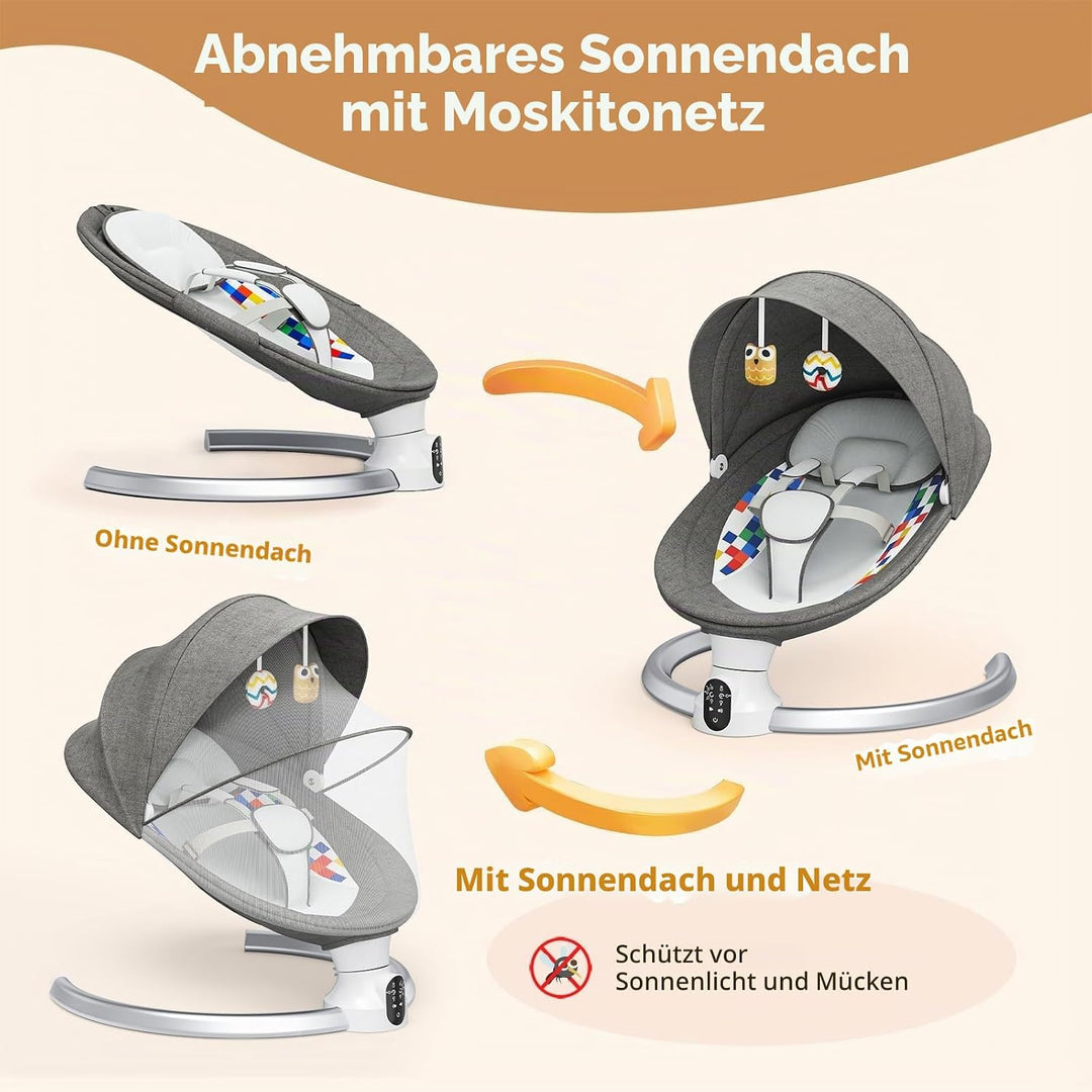 Babywippe, Babyschaukel Elektrisch mit Kabel und mit Bluetooth, Elektronisch Baby Schaukelsitz Babyw