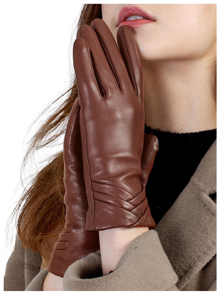 GSG SINCE 1998 Echtes Lammfell Lederhandschuhe für Damen Warm Gefütterte Touchscreen Winterhandschuh