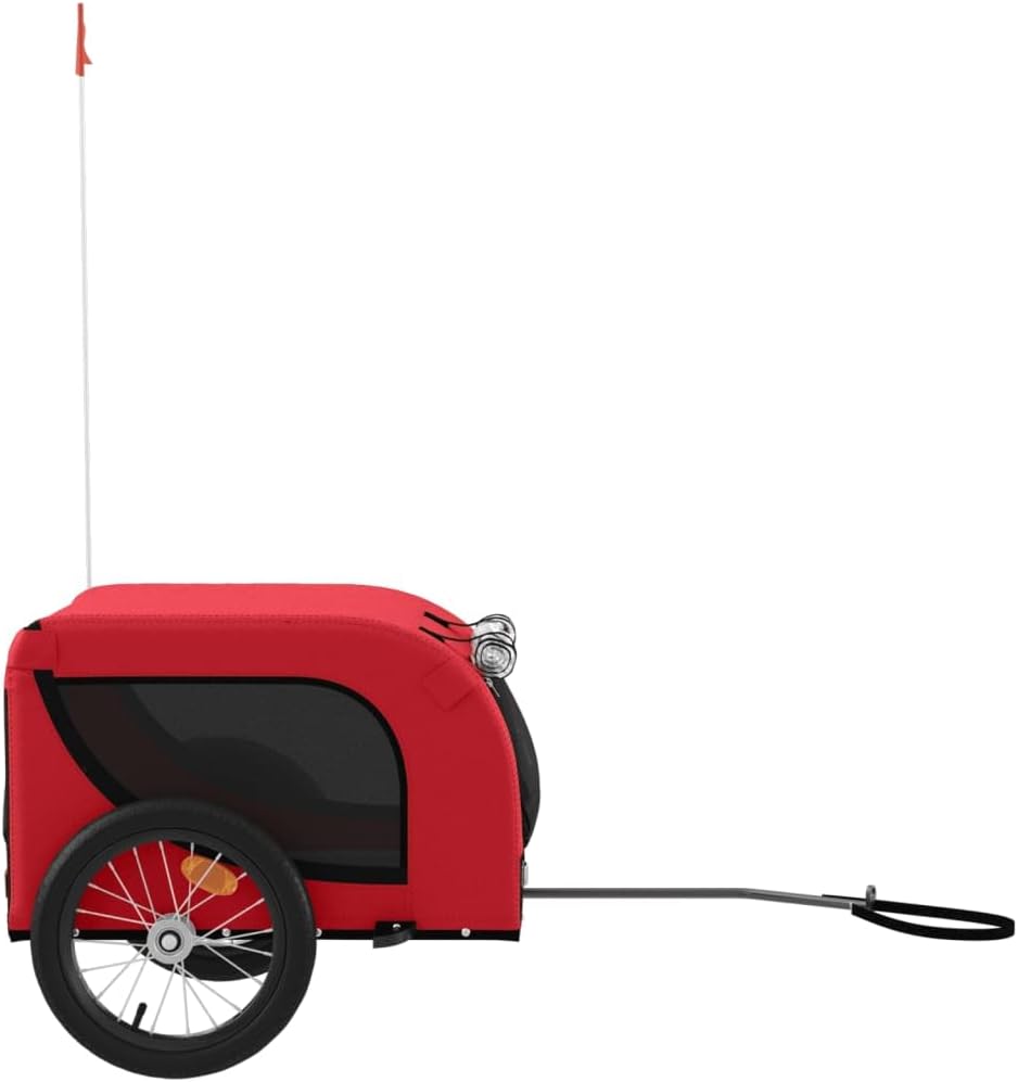 vidaXL Fahrradanhänger Hunde Orange und Schwarz Oxford-Gewebe & Eisen Rot 124 x 65 x 66 cm, Rot 124