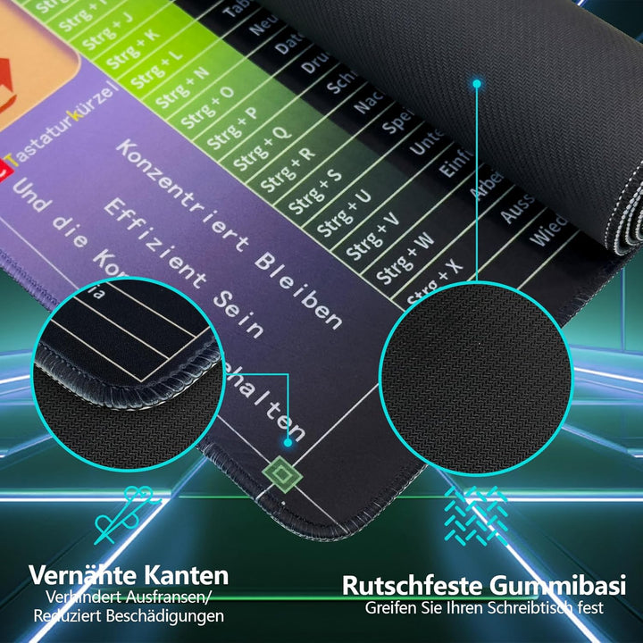 Niviy Excel Mauspad Deutsch,900X400X3 mm Gaming Mousepad XXL für Office und Zuhause XXL Desk Pad Gro