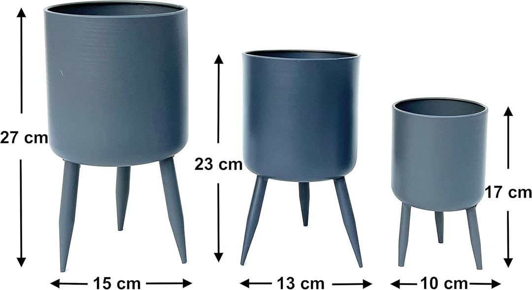 DanDiBo Blumentopf mit Füssen Pflanztopf Blumenkübel mit Beinen Metall Grau 3er Set 96260 Modern Pfl