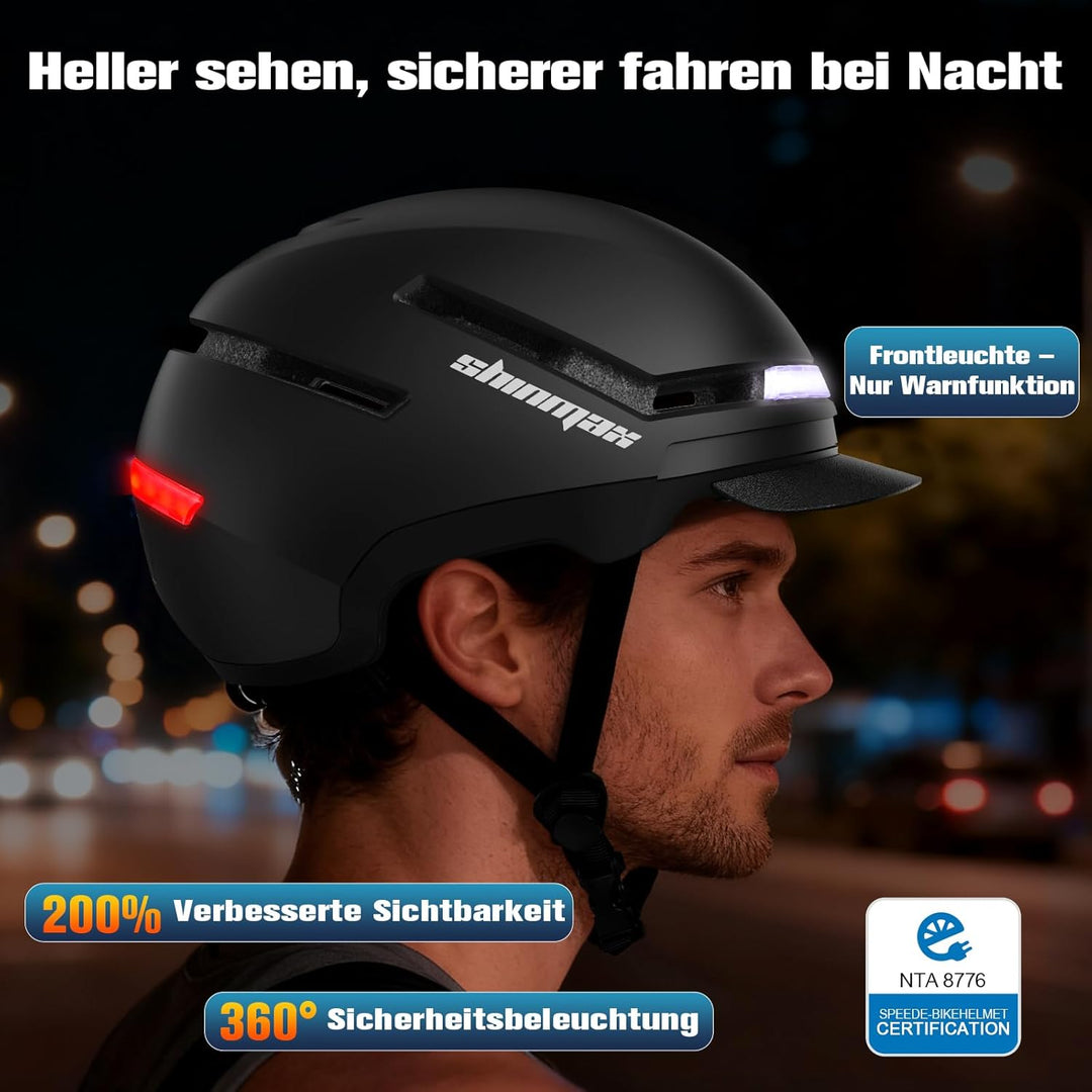 Shinmax Fahrradhelm Damen Herren mit Blinker & Licht, Fahrrad Helm Erwachsene mit USB Wiederaufladba