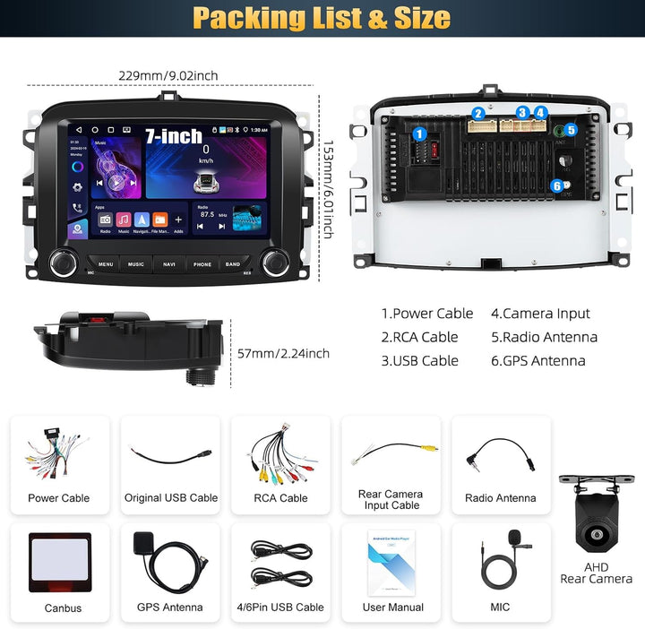 4G+64G CAMECHO Android 13 Autoradio für FIAT 500L 2013-2018 mit Navi Carplay Android Auto, 7 Zoll Bi
