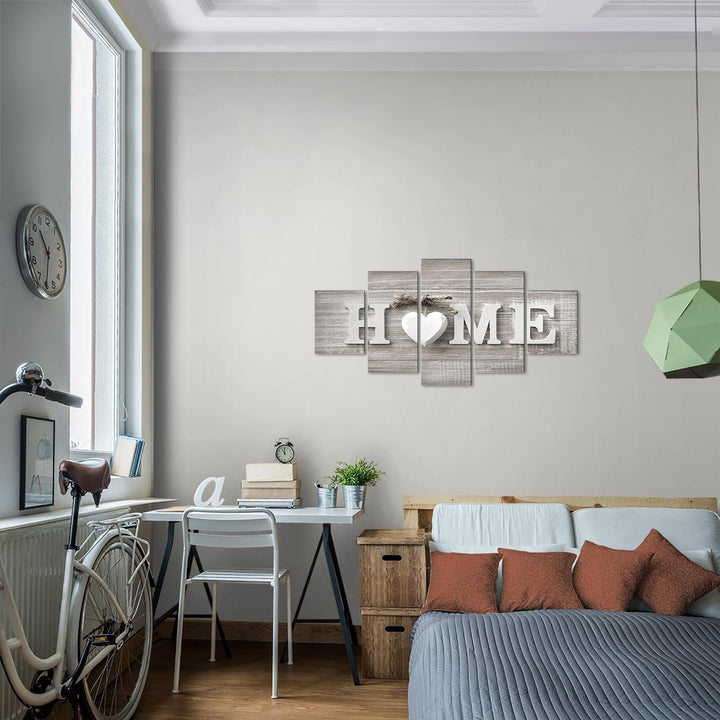 Runa Art Wandbilder Home Herz 5 Teilig Bild auf Vlies Leinwand Deko Wohnzimmer Landhausstil Beige Br