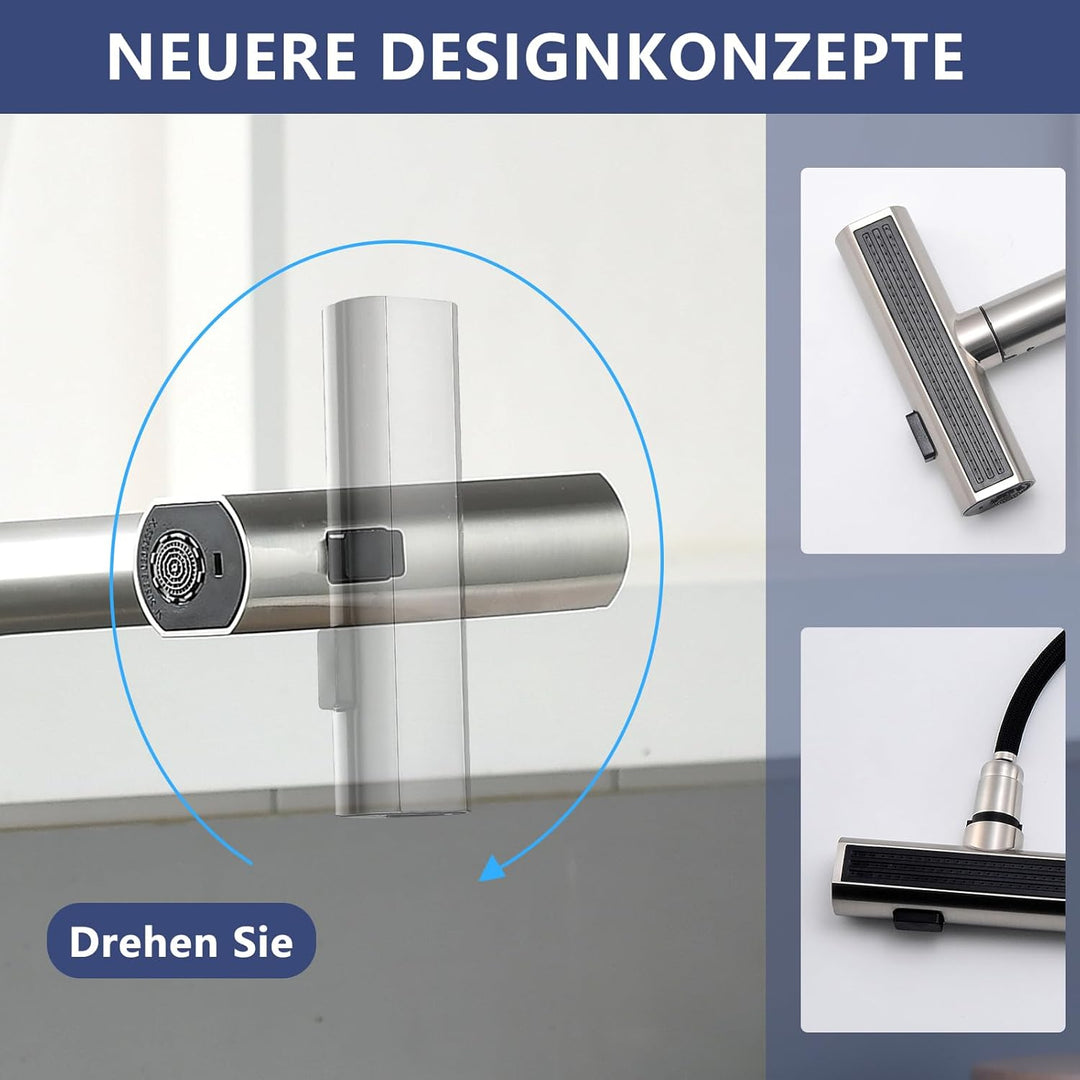 AIMADI Küchenarmatur ausziehbar,Wasserhahn Küche mit 3-Wege-Duschbrause &amp; 38cm Schlauch, Einhebelmis