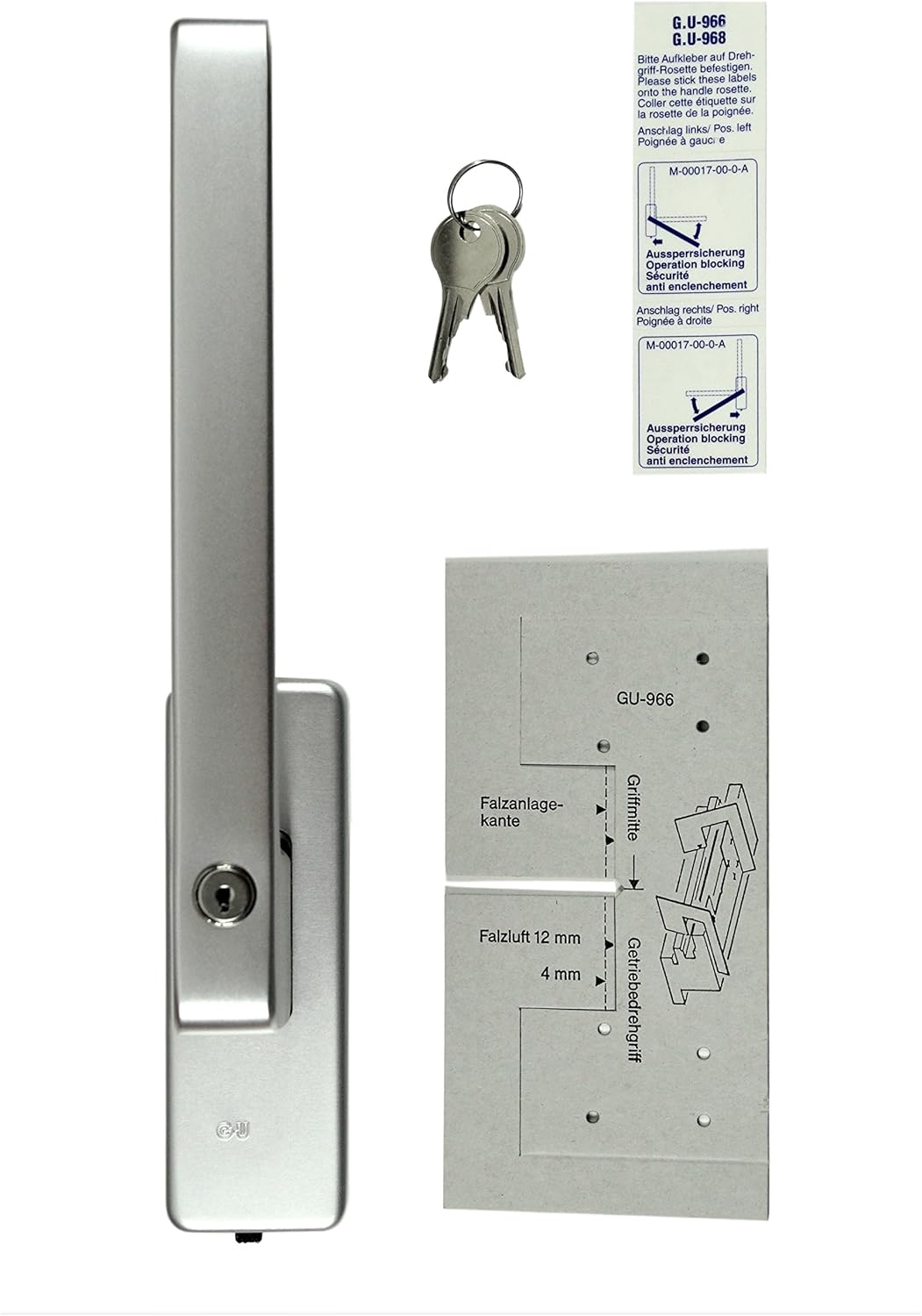 GU Schiebetür PSK Drehgriff abschliessbar DIRIGENT 966/976, 34225 oder auch 30152, DIN Rechts silber