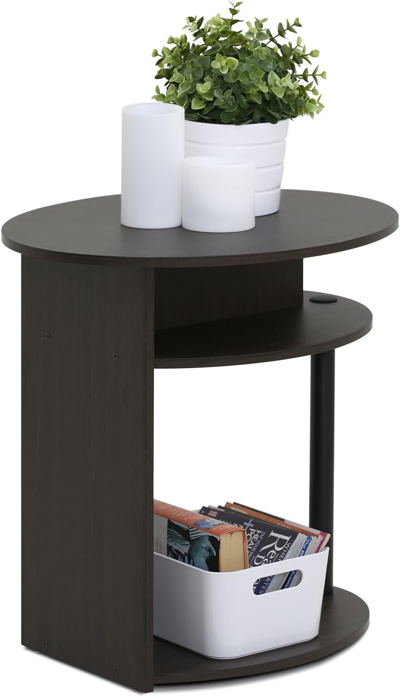 Furinno JAYA Ovaler Beistelltisch mit moderen Design, holz, Walnuss/Schwarz, 39.37 x 39.37 x 49.02 c