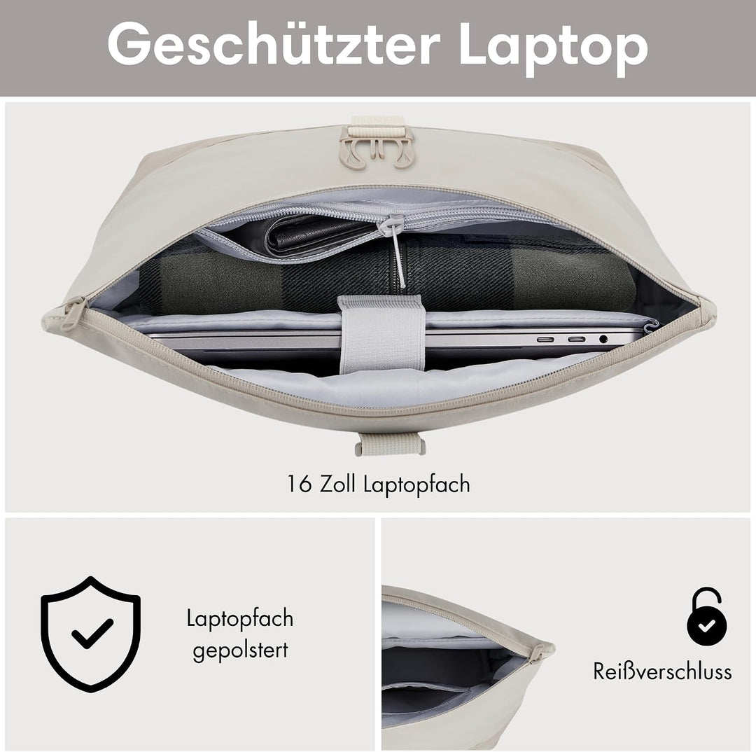 LARKSON Rucksack Damen & Herren Beige - Tammo - Rolltop Daypack für Arbeit Uni Fahrrad - Backpack mi