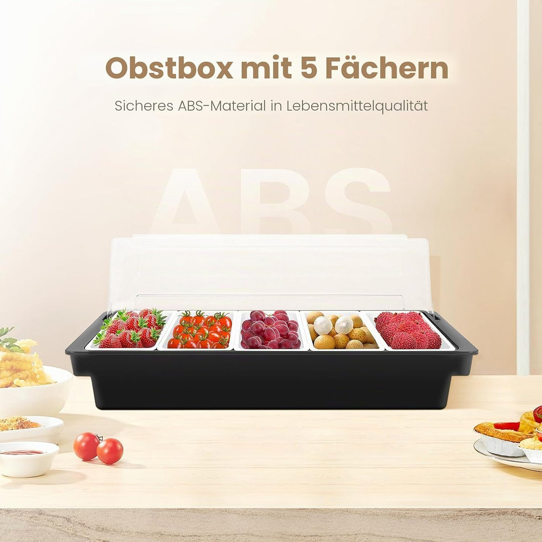Bar Zutatenbehälter mit 5 Einsätzen, Gewürzbehälter Obstschachtel Kunststoff Obst Caddy Tablett Home