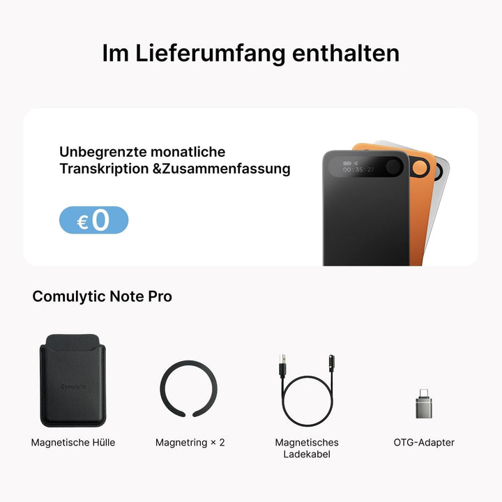 Comulytic Note Pro KI Digitales Diktiergerät mit Unbegrenzte Transkription & Zusammenfassen, Aufnahm
