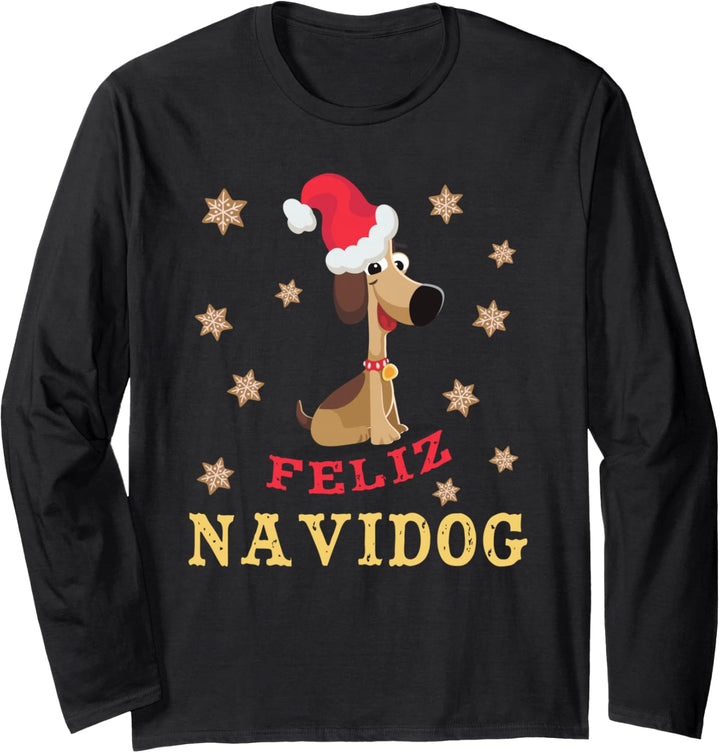 Feliz Navidog - Feliz Navidad - Hund Weihnachten Sterne Langarmshirt
