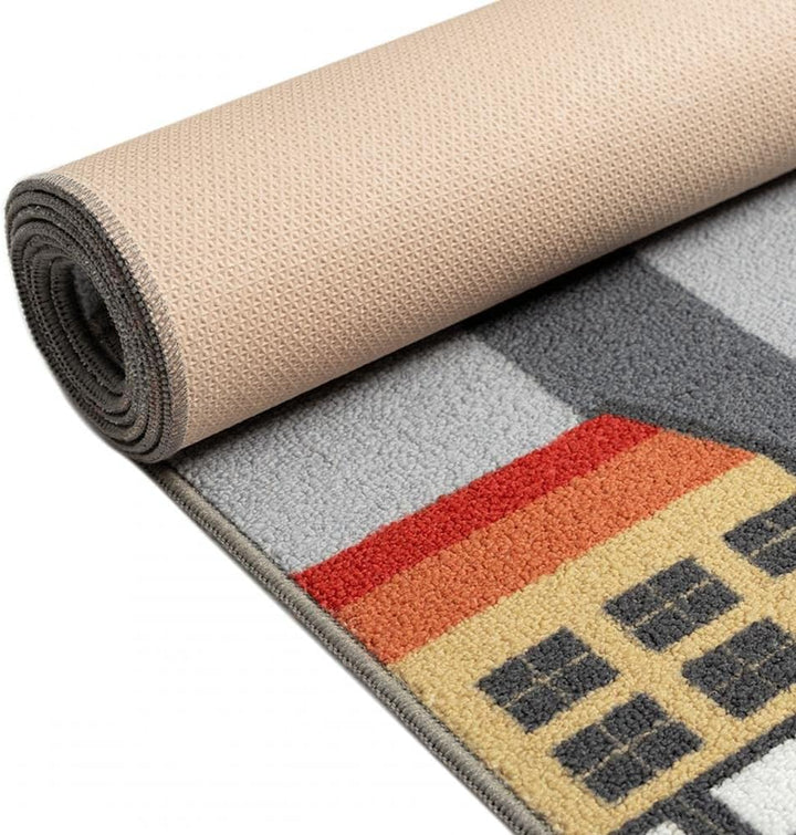 CARPETIA Kinder Spielmatte mit Blick auf die Stadt | Hintergrund in grau Grösse 160x220 cm Strasse G