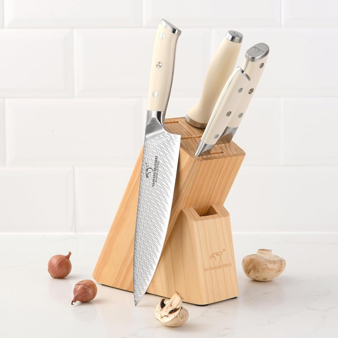 NANFANG BROTHERS Profimesser Damaskus Messerblock Holz Set 5er Damastmesser küchenmesser Kochmesser-