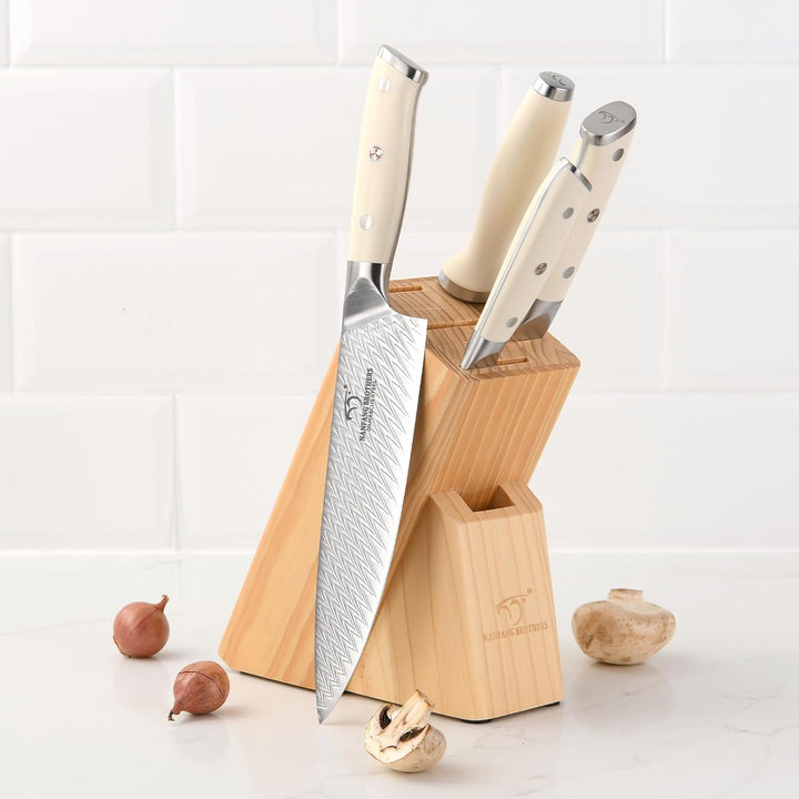 NANFANG BROTHERS Profimesser Damaskus Messerblock Holz Set 5er Damastmesser küchenmesser Kochmesser-