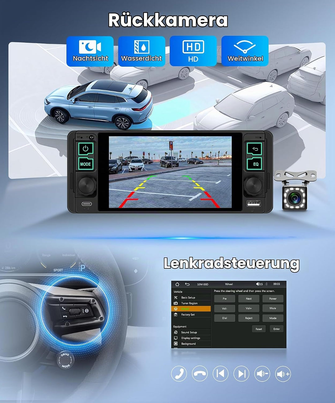 Hodozzy 1 Din Autoradio mit Drahtlos Carplay Android Auto, 5.1 Zoll In-Cell Bildschirm,Unterstützt B