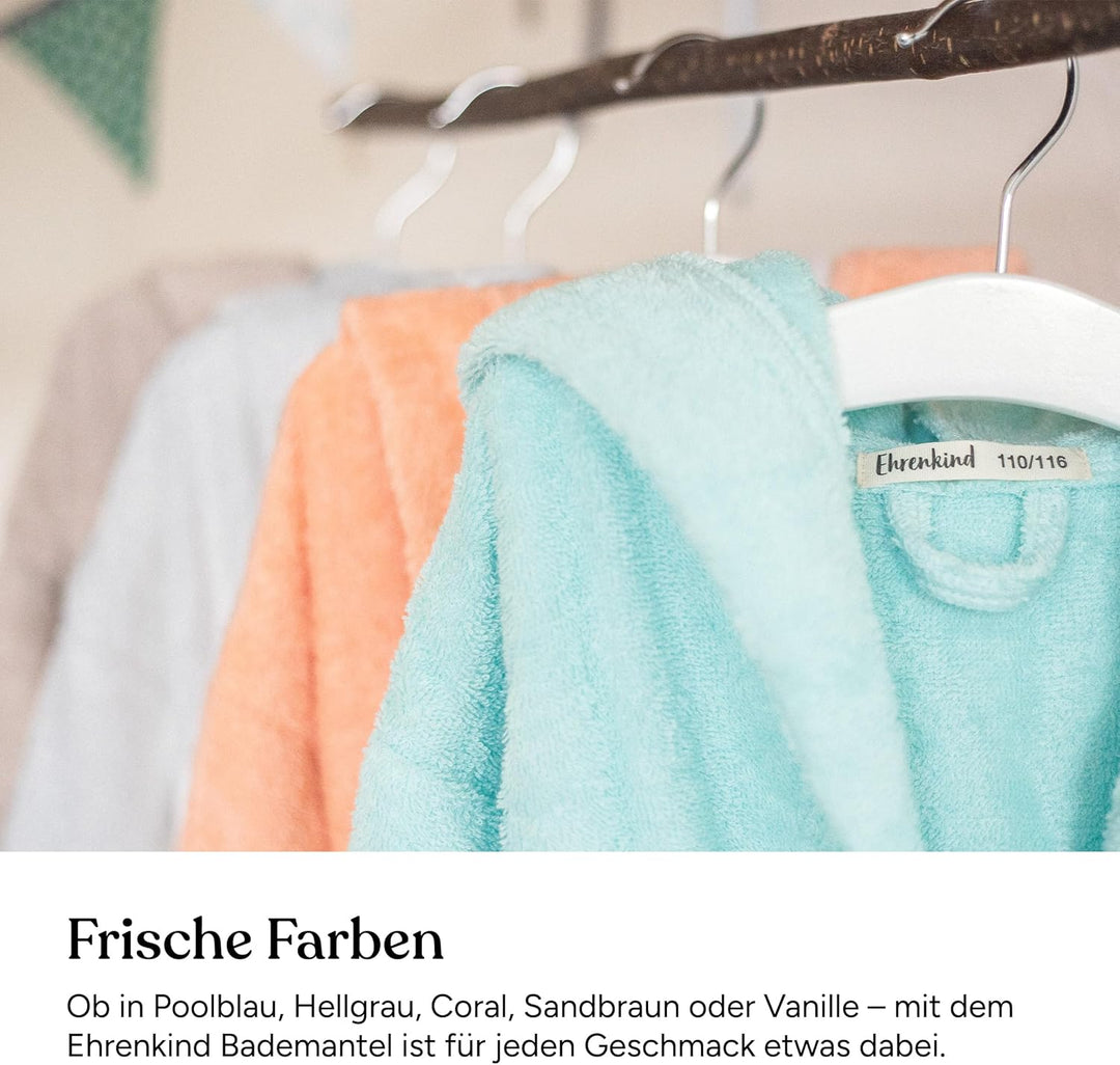Ehrenkind® Bademantel Kinder mit Kapuze 100% Bio-Baumwolle | Kinderbademantel | Junge Mädchen 98-104