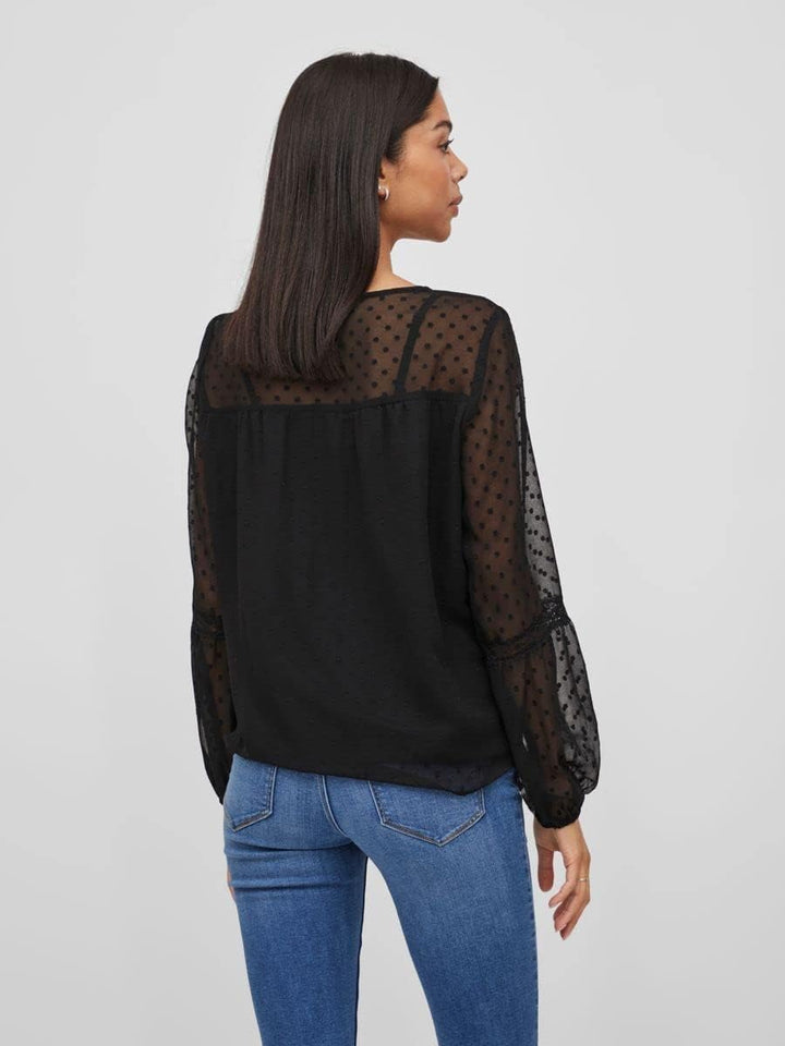 Vila Damen Viedee L/S Top/Su-Noos Bluse 34 Schwarz, 34 Schwarz