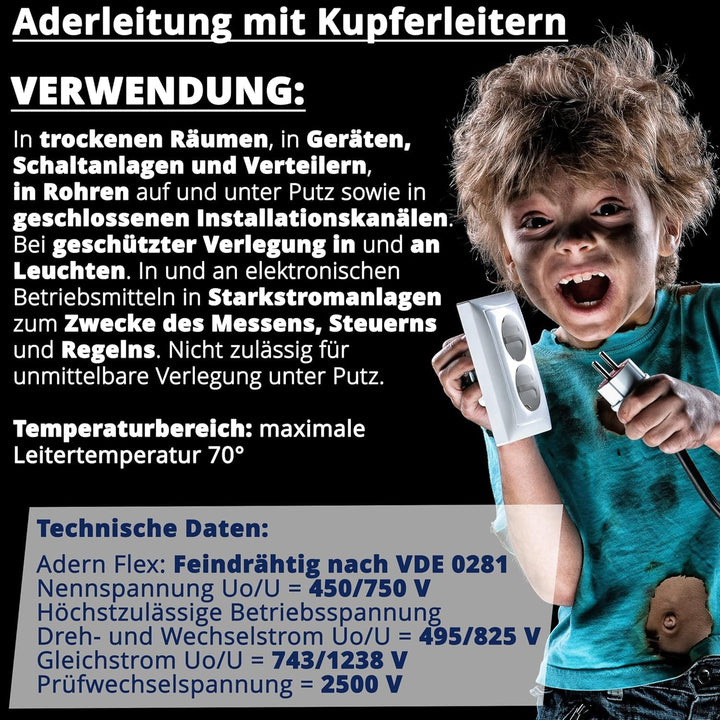 Aderleitung Verdrahtungsleitung - Einzelader flexibel - PVC Leitung - H07V-K 2,5 mm² - Farbe: braun