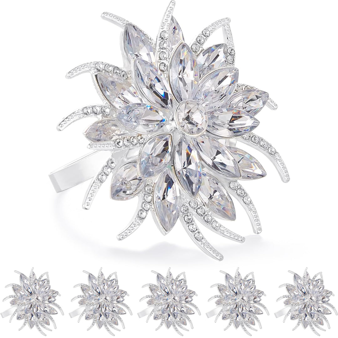 ZeeDix 6 Stück Silber Serviettenringe Weihnachten-Elegante Lotus-Motiv serviettenring für Tischdeko,