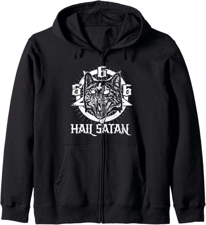 Hail Satan Satanische Katze Pentagramm 666 Okkult Gothic Kapuzenjacke