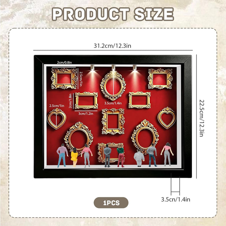 Byffoer DIY Mini Museum Bilderrahmen, Mini Figuren Menschen Museum Silhouette Box mit Golden Rahmen