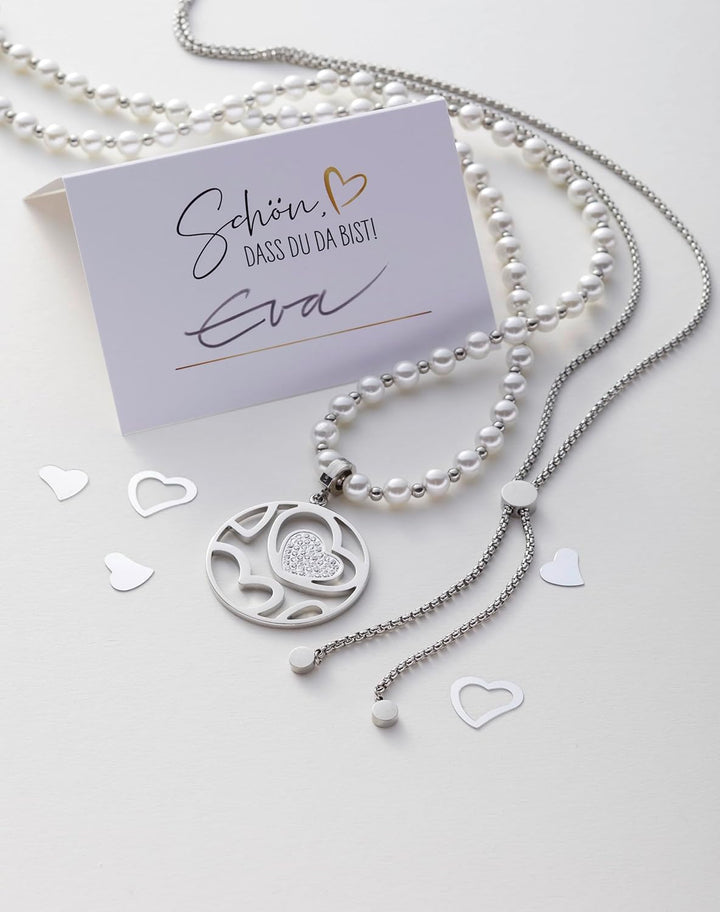 JEWELS BY LEONARDO DARLIN'S Damen-Halskette Signora, Edelstahl mit Imitationsperlen, CLIP & MIX Syst