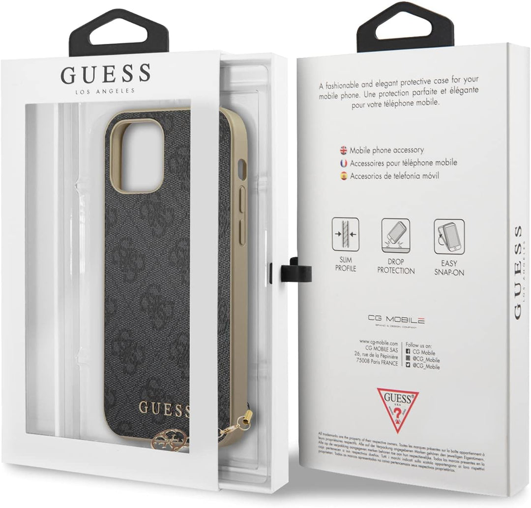 Guess 4G Charms Hard Case Hülle für Apple iPhone 12/12 Pro (6.1) - Grau GUHCP12MGF4GGR Uni