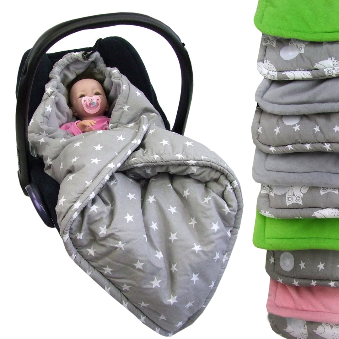 BAMBINIWELT Einschlagdecke Babydecke Decke für Babyschale Kinderwagen mit Fleece universal (Eule grü