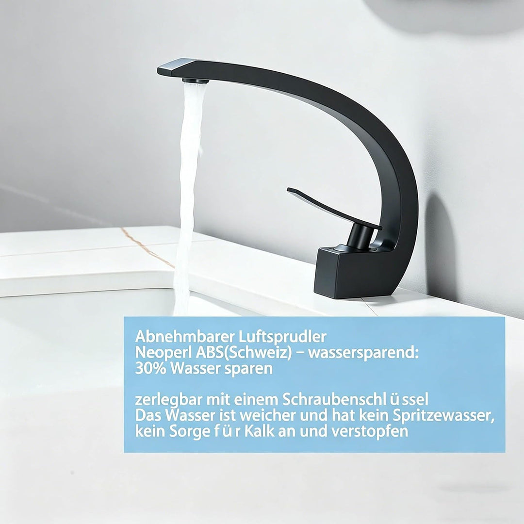 Waschtischarmatur Schwarz Wasserhahn Bad Messing Einhebelmischer 360° schwenkbar Armatur Badezimmer