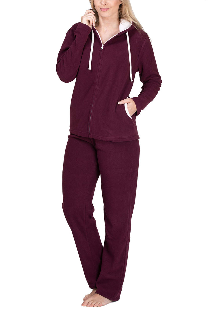 SLOUCHER Fleece-Anzug Hausanzug aus wärmenden Fleece für Damen, Farbe:Bordeaux, Grösse:60-62