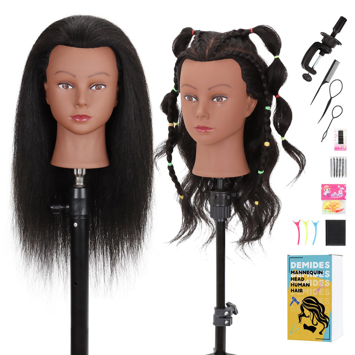 Mannequinkopf, 100% Echthaar, 40,6 cm, Mannequinkopf, Kosmetik-Puppenkopf für Haarstyling, Puppenkop