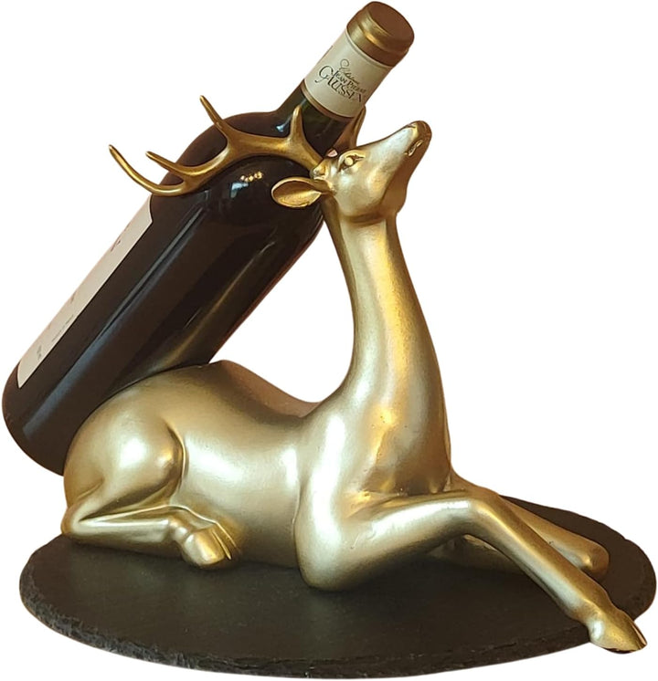 Eleganter goldener Flaschenhalter in Hirschform | Goldener Hirsch-Weinflaschenhalter 35 x 13 x 22 cm