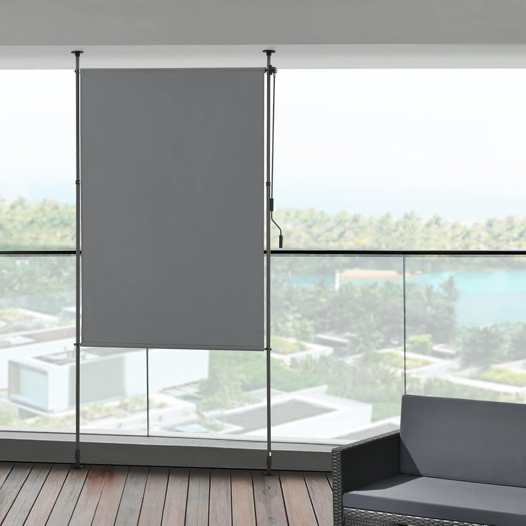 pro.tec Aussenrollo Cimarra 120 x 270 cm Balkonrollo Senkrechtmarkise mit Handkurbel Sichtschutz wit