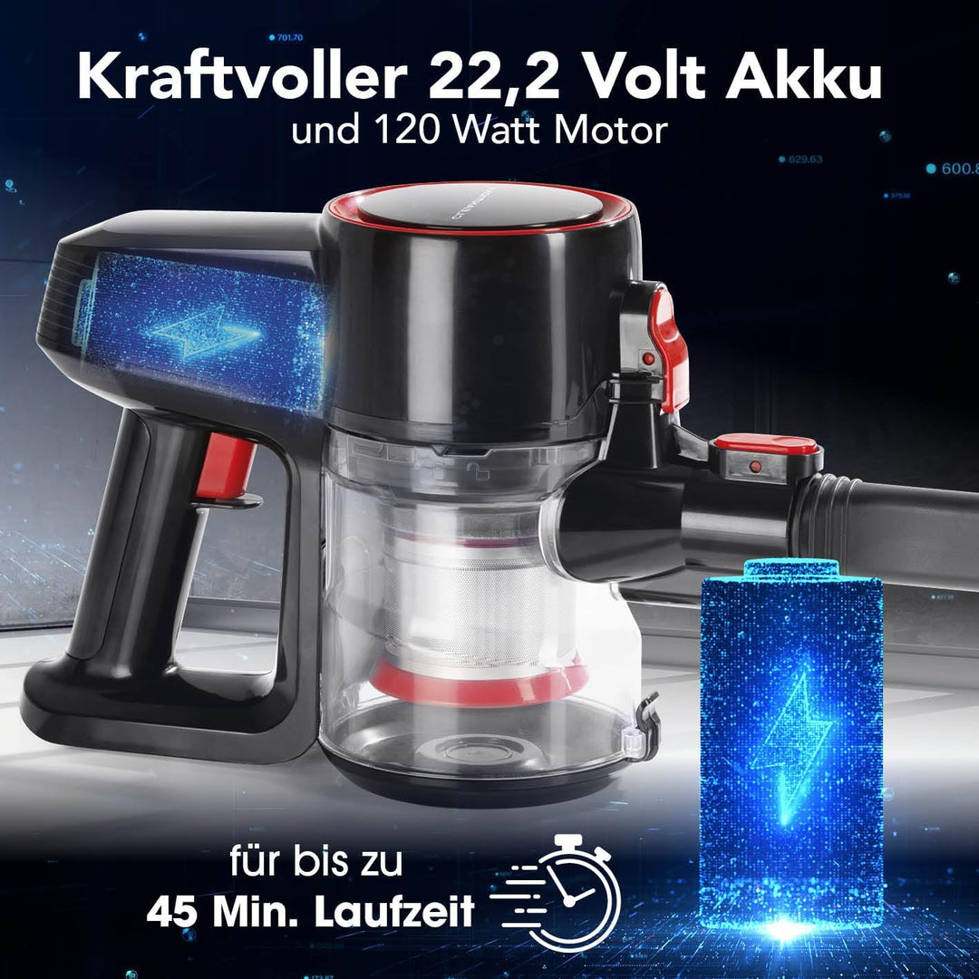 CLEANmaxx kabelloser Akku-Zyklon-Staubsauger | Leistungsstarker Handstaubsauger inkl. 800 ml beutell