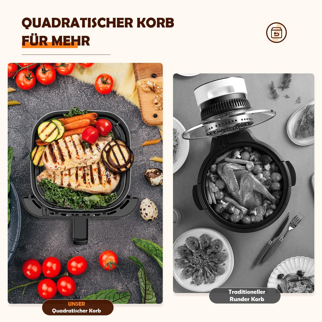 Heissluftfritteuse mit Sichtfenster 8L, Heissluftfritteuse Air Fryer mit Digitalem LED-Touchscreen,