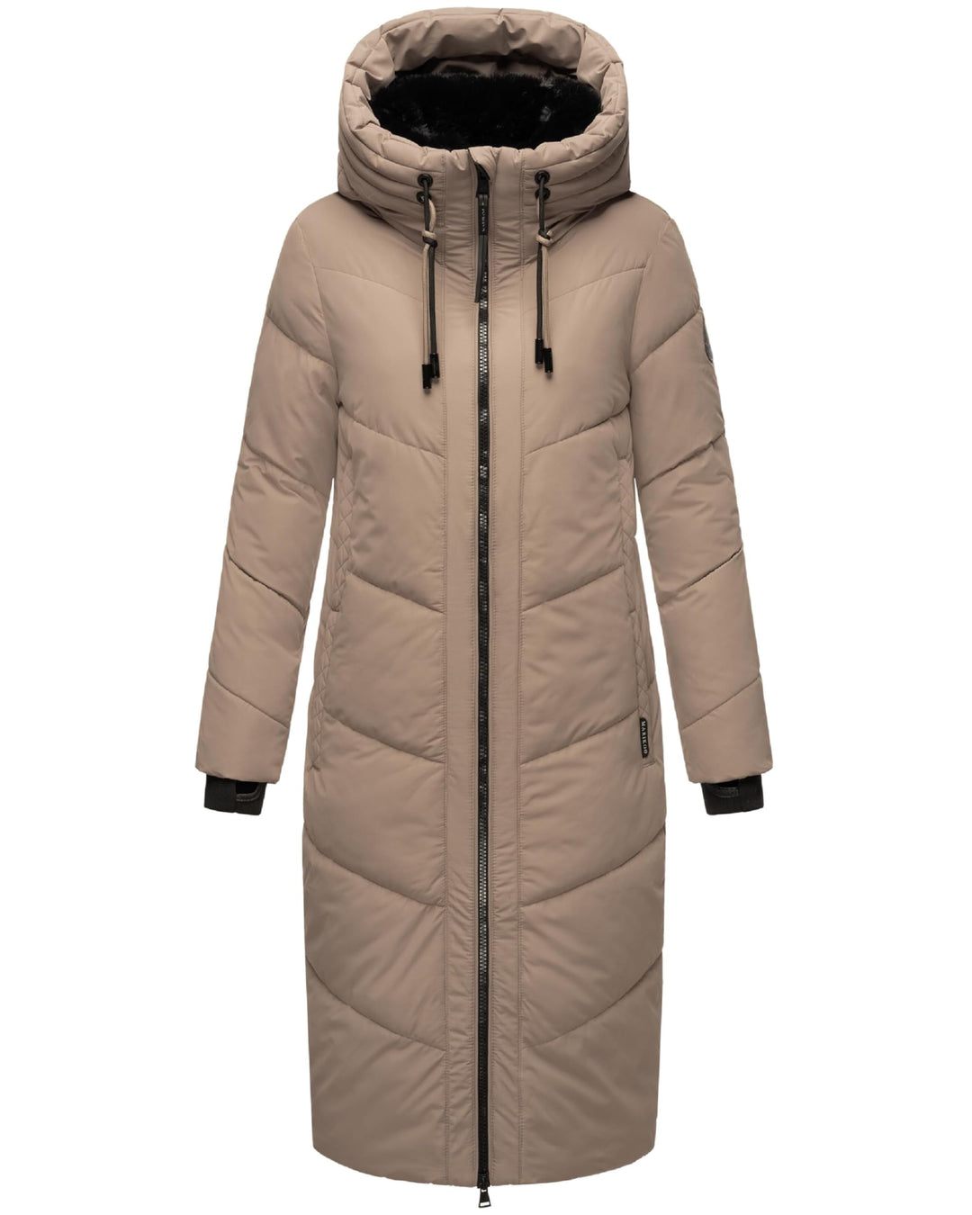 MARIKOO Damen Wintermantel warmer Steppmantel lang mit verstellbarer Kapuze und hohem Kragen Nadaree