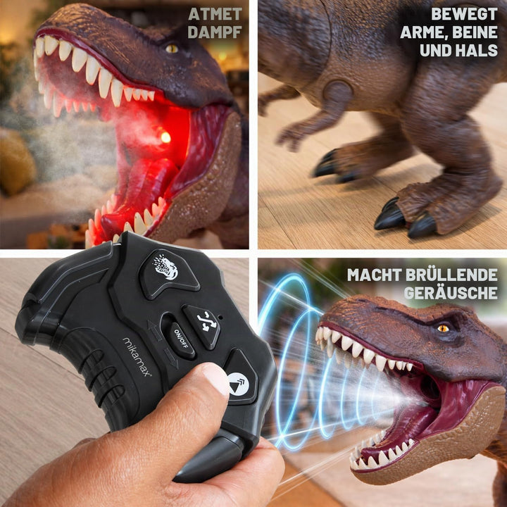 mikamax RC T-Rex Dinosaurier - Dampfatmung Effekt - Ferngesteuerter Laufender Dino - Licht & Sound -