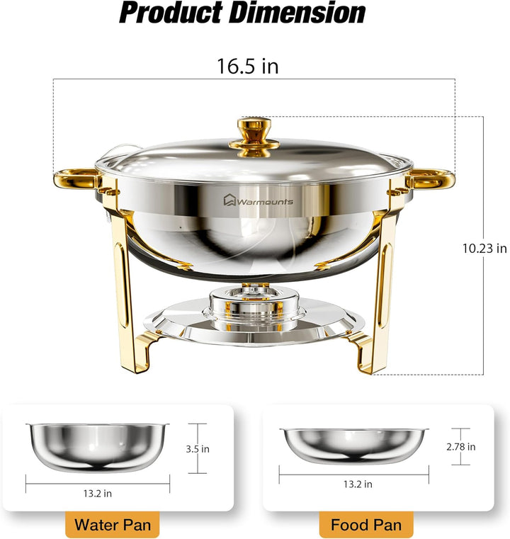 WARMOUNTS Chafing Dishes für Buffet 5L 2er Set Silber &amp; Gold, Lebensmittelqualität Edelstahl Chafers