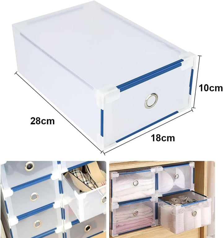 10 Stück Schuhboxen - Stapelbare Schuh Organizer aus Transparentem Kunststoff mit Schubladen - DIY S