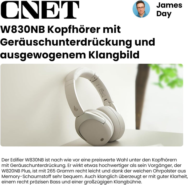 Edifier W830NB Wireless Over Ear Kopfhörer mit -45dB ANC, 94Std. AKKU, LDAC Hi-Res Sound, Spatial Au